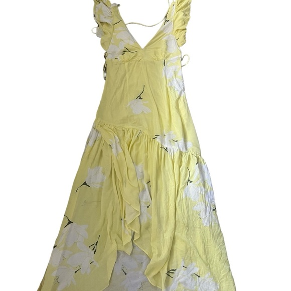 Free People She's A Waterfall Floral Ruffle Asymetric Hem Maxi Dress Yellow Sz 2 - Picture 11 of 11